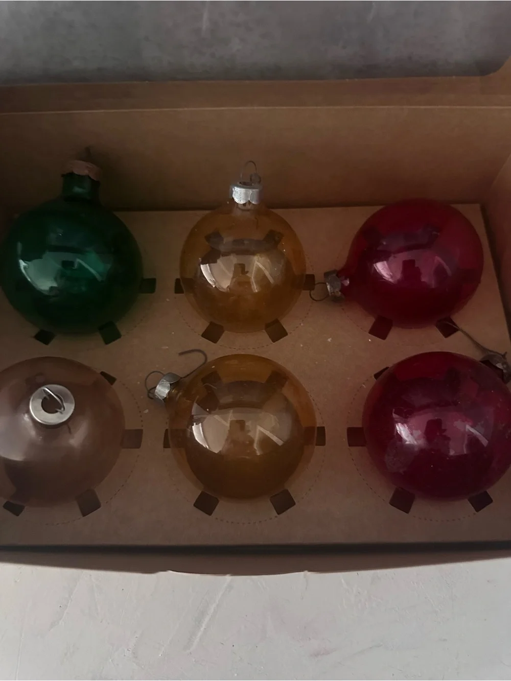 6 VINTAGE UNSILVERED CHRISTMAS ORNAMENTS